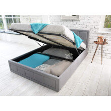 Lune Beds 4FT6 Double Size Modern Gia Ottoman Gas Lift Storage Premium Grey Fabric Bed