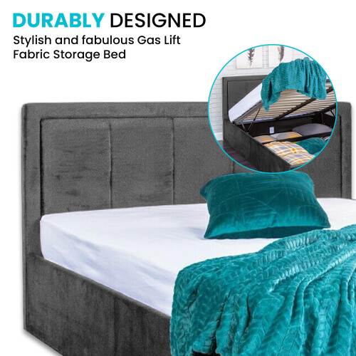SANA SLEEP Upholstered Bed | Ottoman Frame Grey Plush Fabric With Storage (4FT6 Double) 2