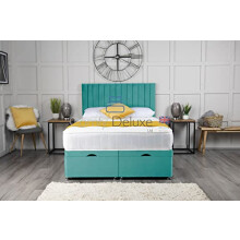 Plush Velvet Ottoman Storage Divan Bed Foot Lift Open With Memory Sprung Mattress And Vertical Panel Apollo Headboard | Gas Lift Ottoman Divan Bed