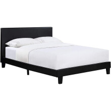 Modernique Black Faux Leather Low End Bed Frame in 5ft King Sized, High Headboard with Sprung Wooden Slatted Bed Base