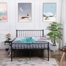 Setsail 4ft Metal Double Bed - 120x190 cm, Stable Slatted Frame, Headboard for Kids, Youth, Guest Bed, Black
