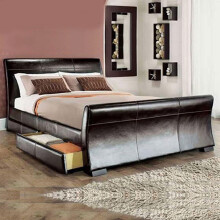 SANA SLEEP Designer Faux Leather Bed Curved Headboard And Footboard Design With Storage Option - 2 Drawers Left Side And 2 Drawers Right Side - 4FT6
