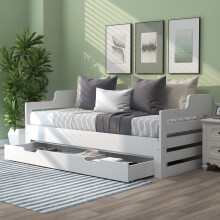 BTM Daybed, Trundle and Drawer, Cabin Bed, SIngle Guest Bed Sofa Bed, Pull out Trundle and Storage Drawer for Living Room and Bedroom - (3') 90 x190