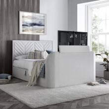 happybeds Fabric Ottoman Bed, Sherlock Natural Fabric Ottoman Electric Media TV Bed, Double, King, Super King Size (4ft6 Double)
