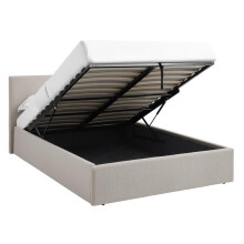 Teddy Boucle - 4FT6 Double Gas Lift Up Ottoman Storage Bedframe (H: 88.5cm x W: 153cm x L: 203cm) (Cream Beige)