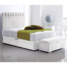 ComfoRest - Elegant 3ft Divan Bed with 2 Drawers - 54" Luxury Headboard With Mattress Included & Ottoman Box - Single Divan Bed with Storage (White