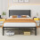 Diahomy Double Bed Frame Upholstered Platform Bed/Metal Slats Support/No Box Spring Needed/Underbed Storage/Easy Assembly/Dark Gray 1