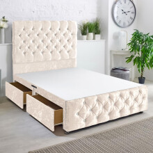 ComfoRest - 4Ft Small Double Crushed Velvet Bed WITHOUT MATTRESS | Lavish 54" Headboard, Footboard, & 2 Storage Drawers | Bed & Mattress |