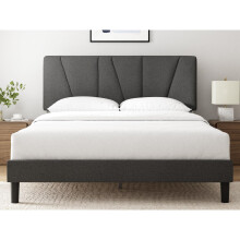 ZINUS Maya King Bed Frame ? Bed 150 x 200 cm ? 30cm Height ? Upholstered platform bed frame with Headboard ? Wooden slat support ? Dark grey