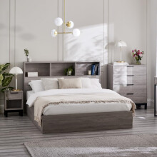 happybeds Ottoman Bed, Bali Wooden Bookcase Ottoman Storage Bed (Grey Oak, 3FT - FRAME ONLY)