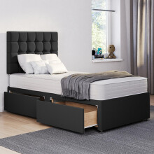ComfoRest - Contemporary 3FT Single Divan Bed with Cubex Headboard and Mattress | Compact Base for Everyday Comfort | Complete Sleep Solution Included