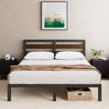 ZINUS Kai Double Bed Frame 135x190 cm ? 80cm Height ? Sustainable Bamboo & Metal Bed Frame with Headboard ? Steel slat support ? Eco-Friendly Bed