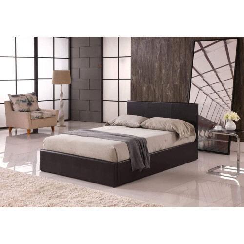 MODERNIQUE? Brown Faux Leather Ottoman Storage Single (3ft) Bed Frame Only, Massive Storage Underneath