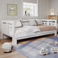 Merax Sofa Bed Wooden 3ft Single Heart-Shaped Frame Day Pull out Guest Cabin for Children Adults Trundle Living Room and Bedroom 90 X 190 cm White
