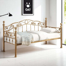 OAT Home Antique Brass Effect Single Metal Day Bed Frame with Optional Pull Out Black Guest Trundle, Victorian Style (Antique Brass Without Trundle)