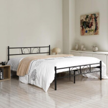 FurnitureR Double Bed Frame with Headboad and Footboard, Metal Platform Bed Frame with Underbed Storage Space, Suitable for 140x190cm Mattress, Black,