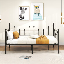 VERFARM Day Bed Frame 90 x 200 cm Bed, Single Bed Sofa Bed with Slatted Frame for Guest Room, Youth Bed, Metal Bed, Day Bed, Bed Frame for Bedroom,