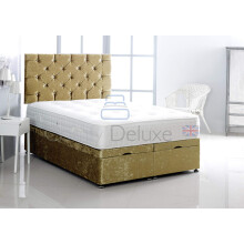 Crushed Velvet Ottoman Side Lift Bed Base with HEADBOARD ONLY by Comfy Deluxe LTD (Gold, 3FT Small)