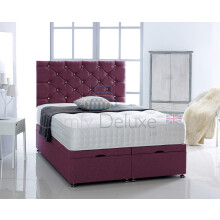 Chenille Fabric Ottoman Foot Lift Bed | Orthopaedic Mattress | HEADBOARD by Comfy Deluxe LTD (Plum, 5FT King-Size)