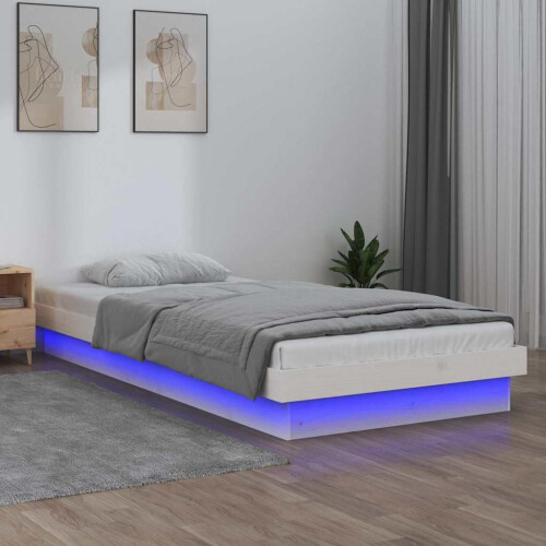 VidaXL vidaXL LED Bed Frame Platform White 75x190 cm Small Single Solid Wood 1
