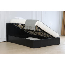 Ottoman Storage Bed Frame with Side Lift, Black Faux Leather, Metal Frame with Wooden Slats, Massiave Underneath Storage (Single)