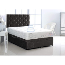 Comfy Deluxe LTD Ottoman Divan Storage Bed Side Lift Open In Crushed Velvet With Memory Foam Mattress And Chesterfield Headboard | Gas Lift Open