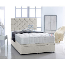 Comfy Deluxe LTD Ottoman Storage Divan Bed Side Lift Open In Chenille Fabric With Memory Foam Mattress With Chesterfield Headboard | Gas Lift Open