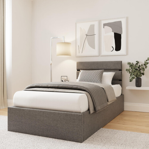 Hudson Grey Ottoman Storage Bed Frame with Slatted Headboard Single 3ft 2