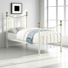 OAT Home Hampstead Victorian Metal Bed Frame in Black or White - Polished Brass Effect Details Single/Small/Double/King Size (White, Single)