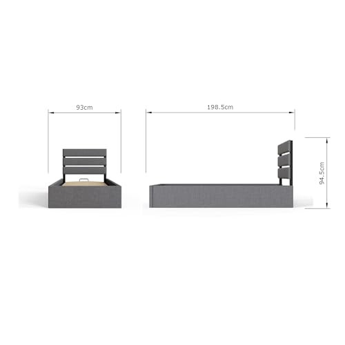 Hudson Grey Ottoman Storage Bed Frame with Slatted Headboard Single 3ft 1