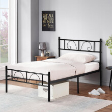 FurnitureR 3ft Single Bed, Metal Platform Bed Frame Solid Bedstead Base with Crochet-design Headboard and Footboard, Underbed Storage Space, Slatted