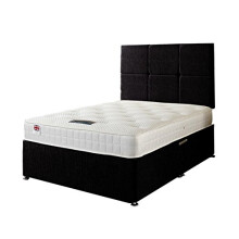 Bed Centre Divan Bed with Spring Mattress 4 Drawers and Headboard in (Double 190x57x135, Black)