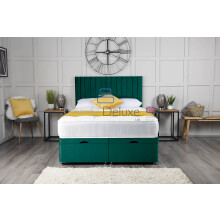 Plush Velvet Ottoman Storage Divan Bed Side Lift Open With Memory Foam Mattress And Vertical Lined Apollo Headboard | Ottoman Storage Divan Bed (5.0FT