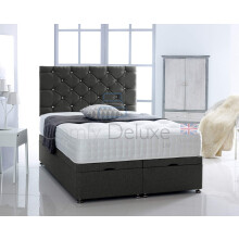 Chenille Fabric Ottoman Side Lift Bed | Memory Orthopaedic Mattress | HEADBOARD by Comfy Deluxe LTD (Black, 5FT King-Size)