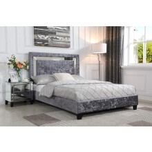 Augustina 4FT6 Double Bed with Mirrored Headboard in Silver Velvet