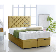 Comfy Deluxe LTD Plush Velvet Ottoman Storage Divan Bed Side Lift Opening With Chesterfield Headboard | Gas Lift Open Ottoman Bed Base And Headboard