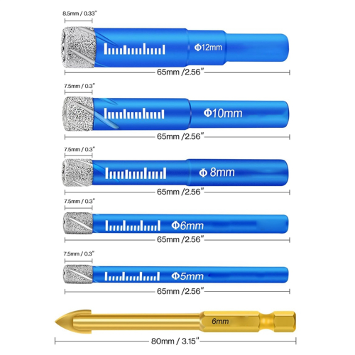 5PCS Dry Diamond Drill Bits for Tile, Ceramic Glass 1