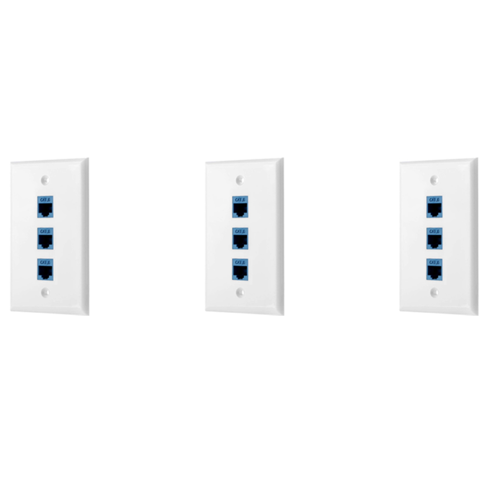 3Pack 3-Port Ethernet Wall Plate, Rj45 Plate With Inline Coupler Insert,Cat6 Jack 4853330368366
