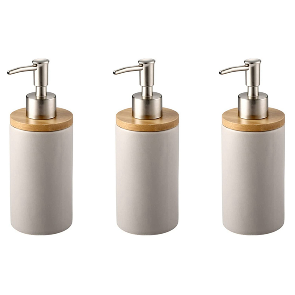 3X 400Ml Ceramic Soap Dispenser, Nordic Style, Lotion Dispenser For Kitchen And Bathroom -Grey 4853330399278