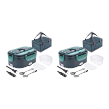 2X Electric Lunch Box,2 in 1 Portable Food Warmer Heater Box for Car,Work,Home&Office -Capacity 1.5L US Plug Green