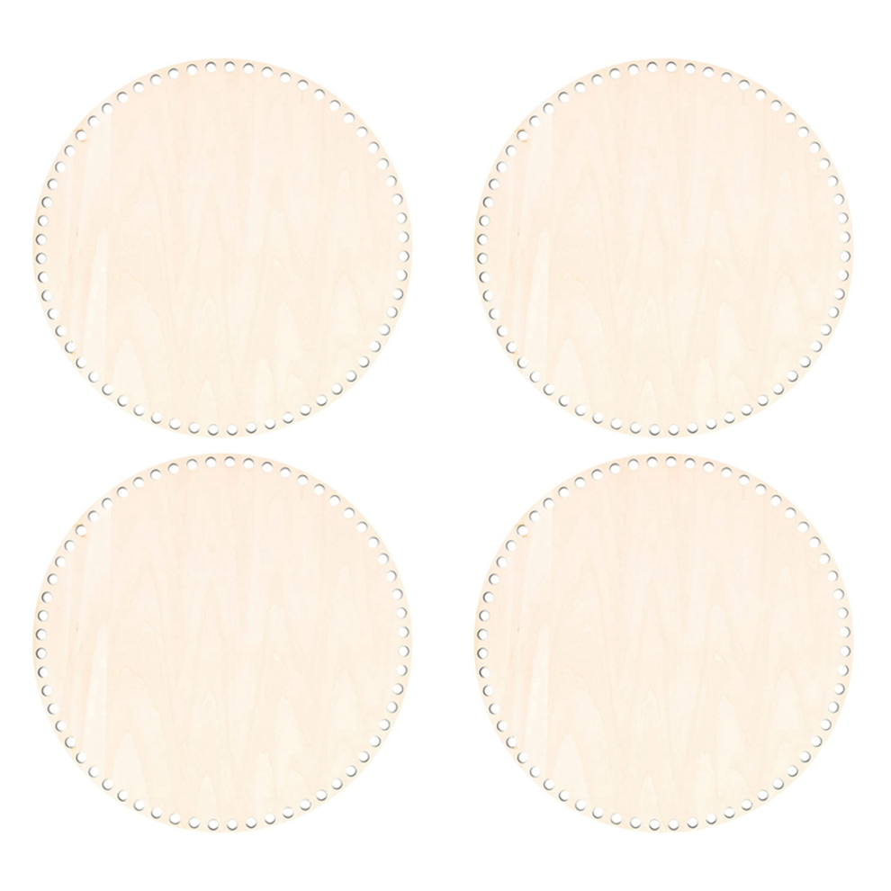4Pcs 30Cm Natural Wooden Basket Bottom With Hole, Circle Blank Wood Base For Diy Knitting Crochet Bag Shaper 4853330397090