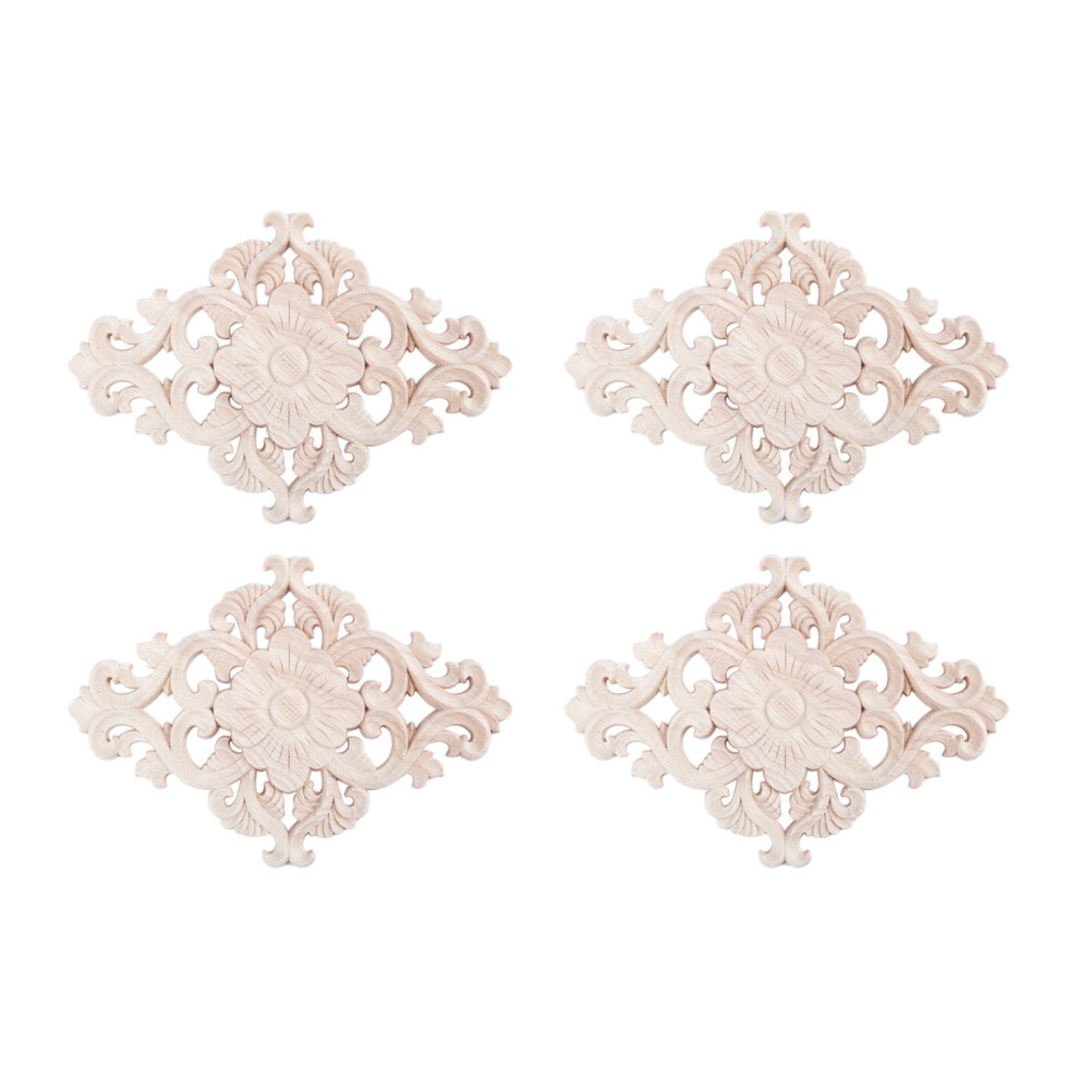 4X Lots Wood Carved Long Onlay Applique Unpainted Flower Walls Cabinets Door Decor Type:21x15cm 4853330310464