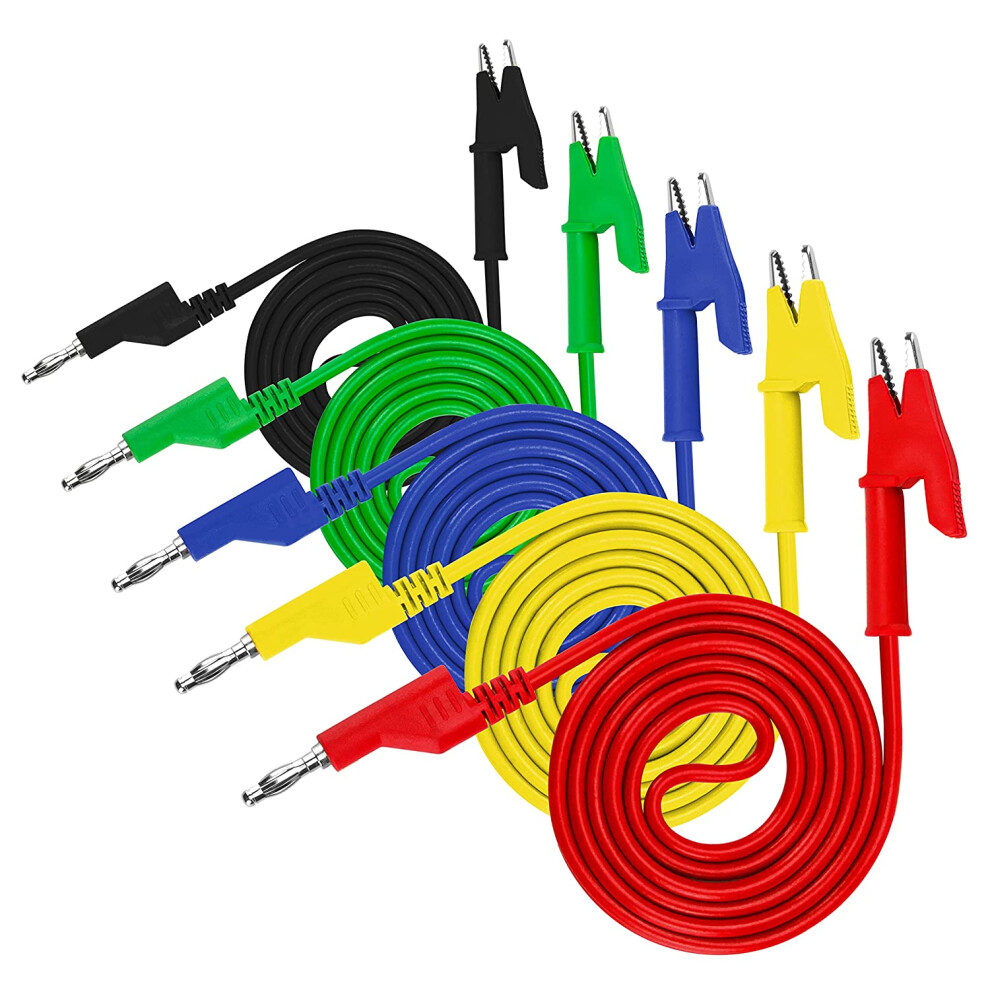 5Pcs 4Mm Multimeter Banana Plug To Alligator Clips Test Lead 4853330316428