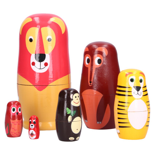 6Pcs Russian Nesting Dolls Kit Wooden Cartoon