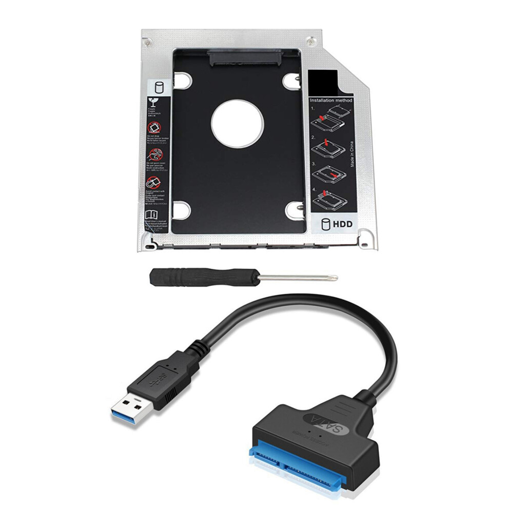 2 Pcs Accessories: 1 SATA 2Nd HDD HD SSD Enclosure Hard Drive Case Tray & Adapter Cable-image-OPC-PJQHXFG-NEW