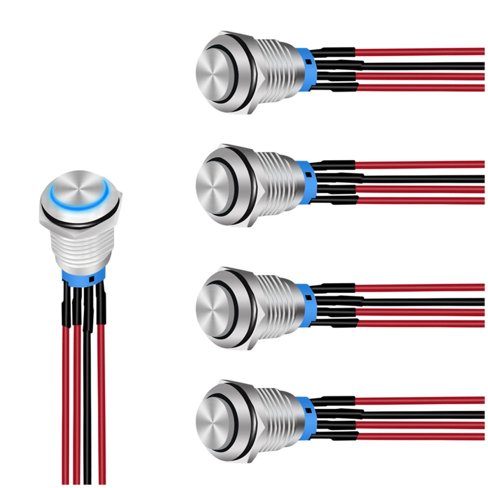 12mm Push Button Switch 5PCS with Pre Wired Harness-image-OPC-PJQHYJV-NEW