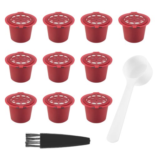 10 Stück Kaffeekapselfilter für mit Löffelbürste, Rot
