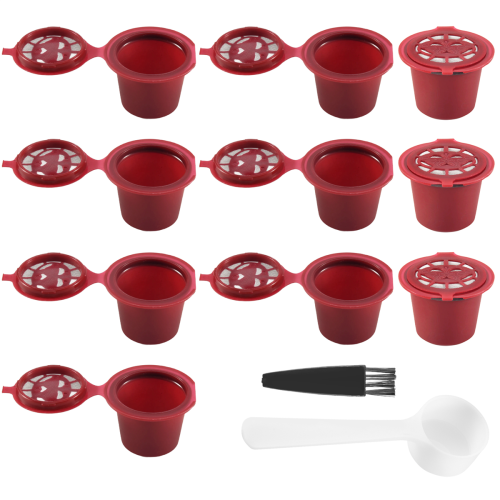 10 Stück Kaffeekapselfilter für mit Löffelbürste, Rot 2