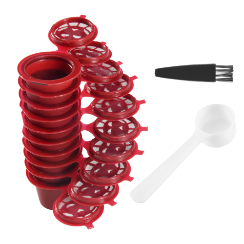 10 Stück Kaffeekapselfilter für mit Löffelbürste, Rot 1