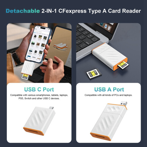 USB3.2 10Gbps CFexpress Type A Memory Card Reader with USB C/A Port 2